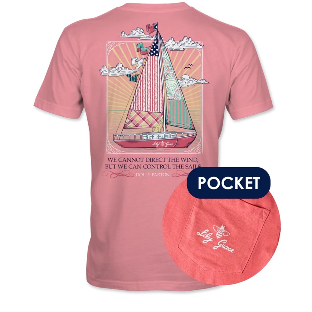 Lily Grace Direct the Wind Sailboat- Dolly Quote with Preppy Pattern T-Shirt